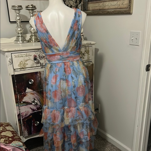 Lulu's Blue and Pink Tiered Maxi Sundress for Weddings - Picture 10 of 14